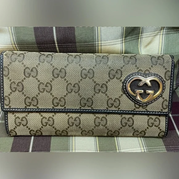 Gucci GG monogram Canvas lovely Heart long Wallet-Brown - Picture 1 of 7